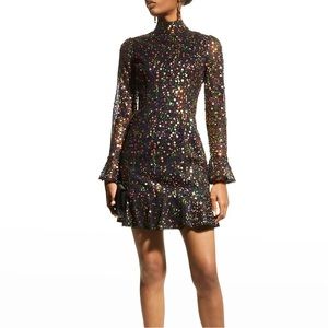 Aidan by Aidan Mattox sequin, mock neck, long sleeve, ruffle trim dress